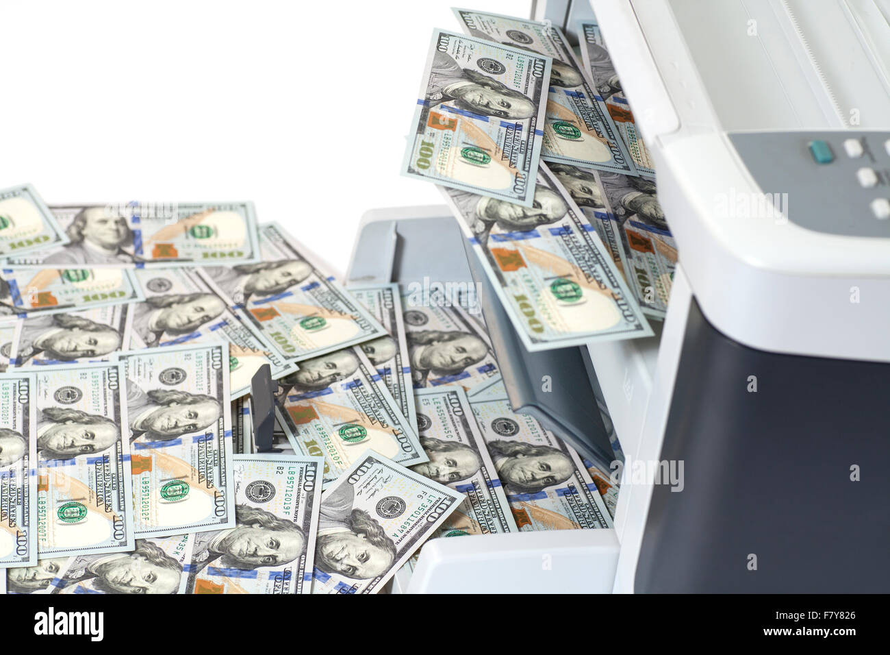 Printer printing fake dollar bills isolated on white background Stock ...