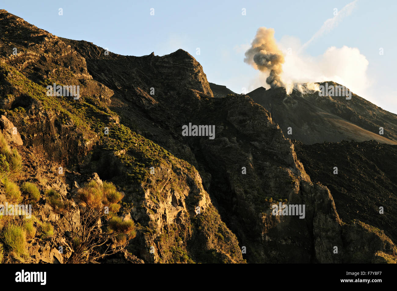 Ash eruption at Stromboli volcano, Aeolian Islands, Sicily, Italy Stock Photo