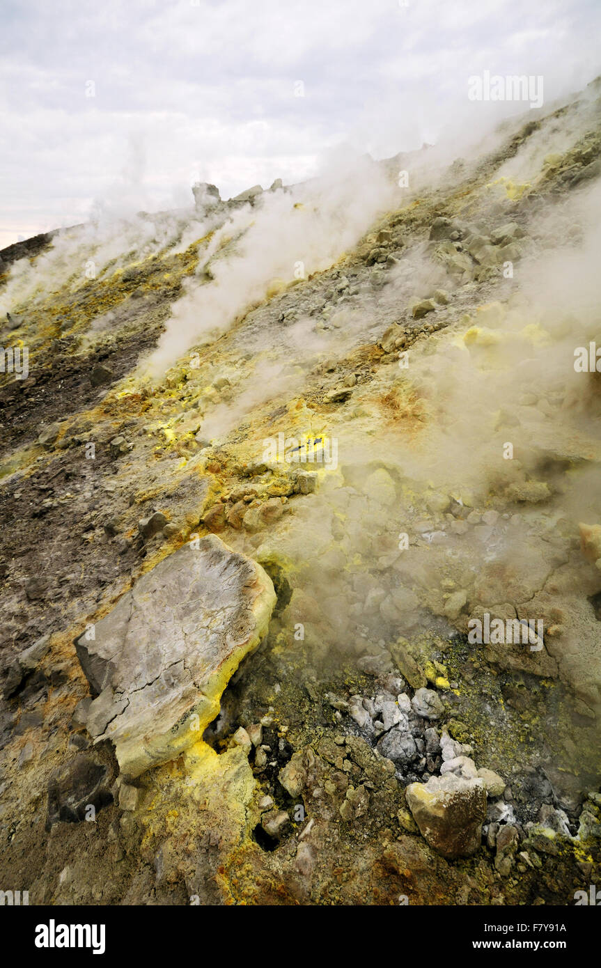 Sulfurous gas in the crater (Gran Cratere) of Vulcano, Aeolian Islands, Sicily, Italy Stock Photo