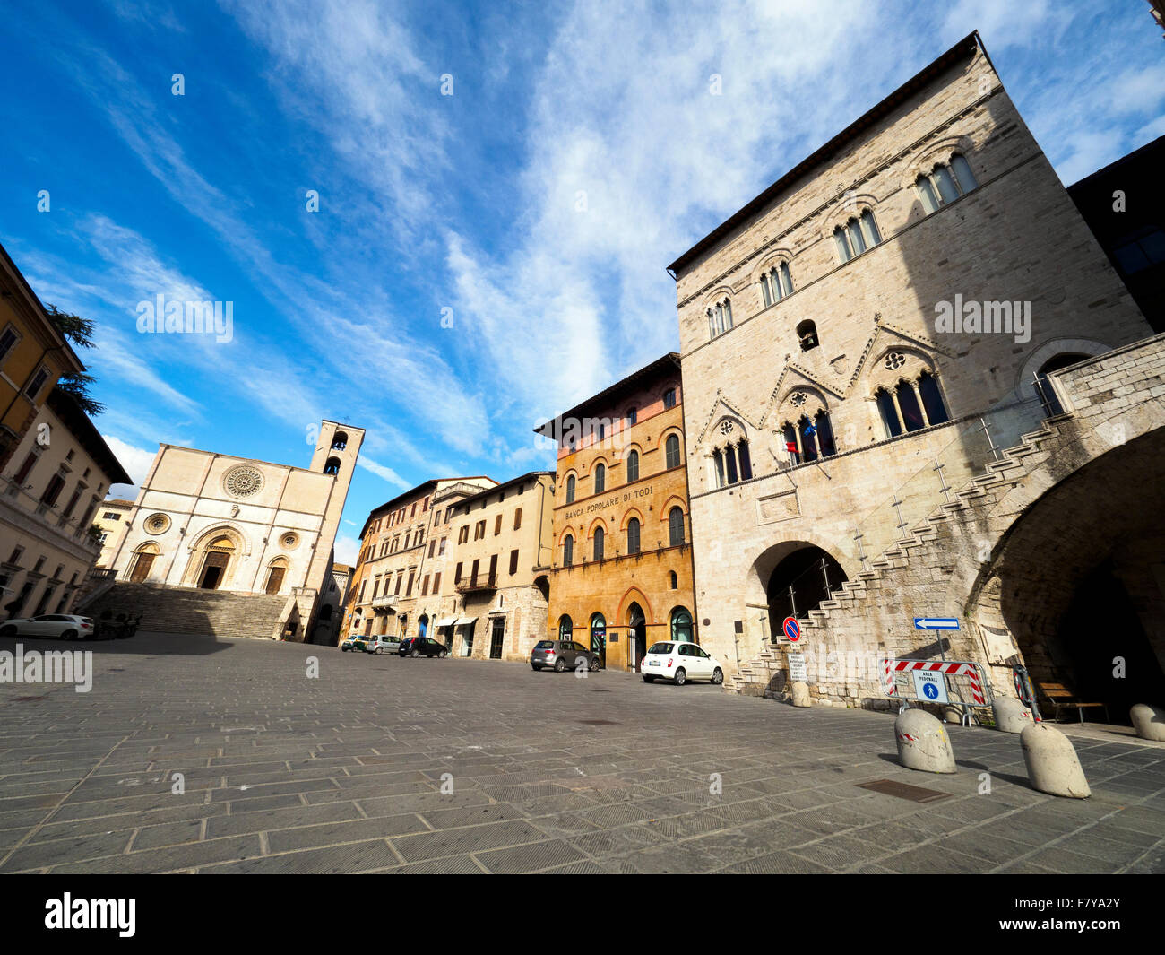 Piazza del popolo (people square) with the cathedral in the small town of Todi - Perugia, Italy Stock Photo