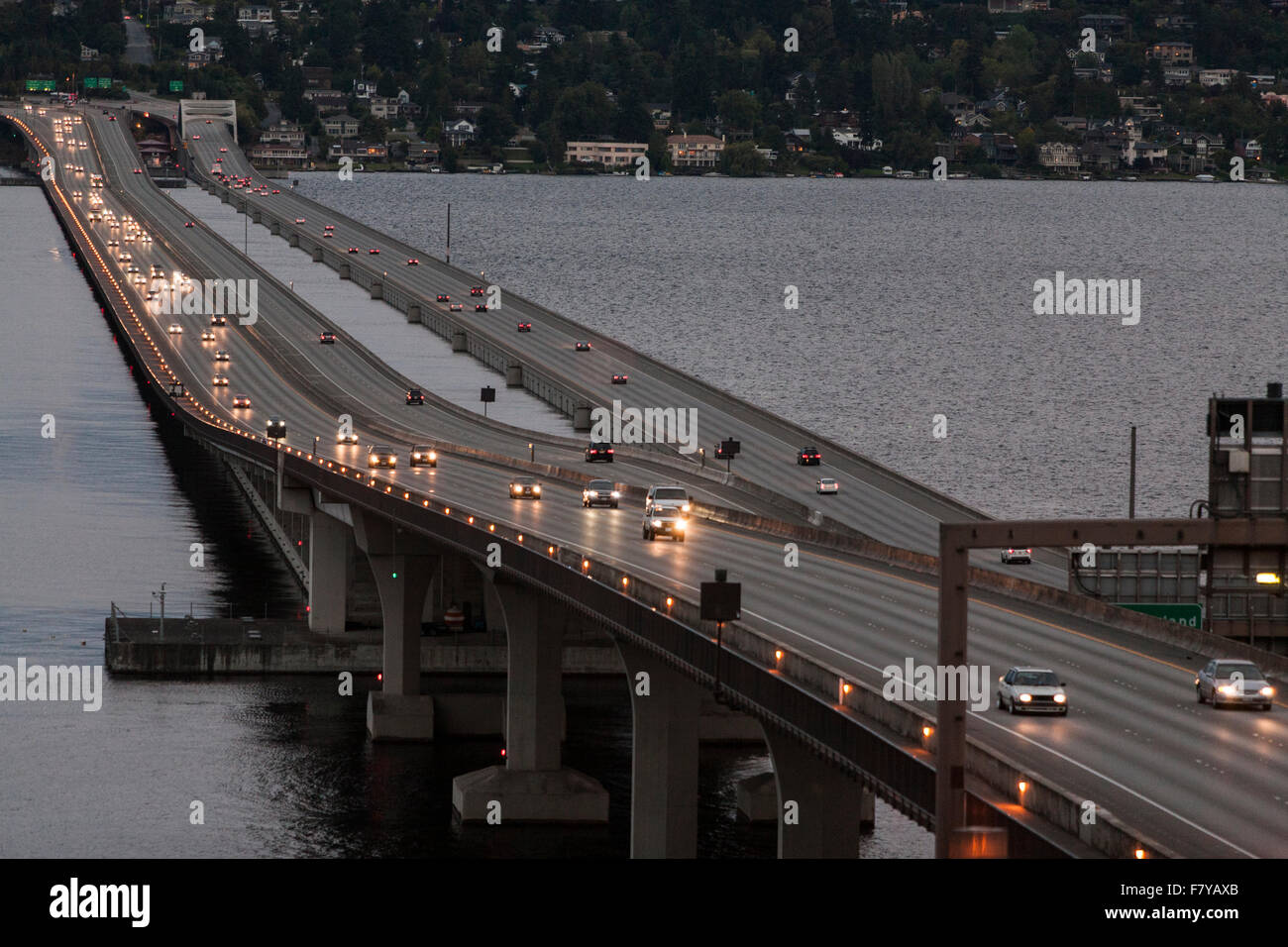 Interstate 90 floating bridge across Lake Washington, Seattle, Washington, United States Stock Photo