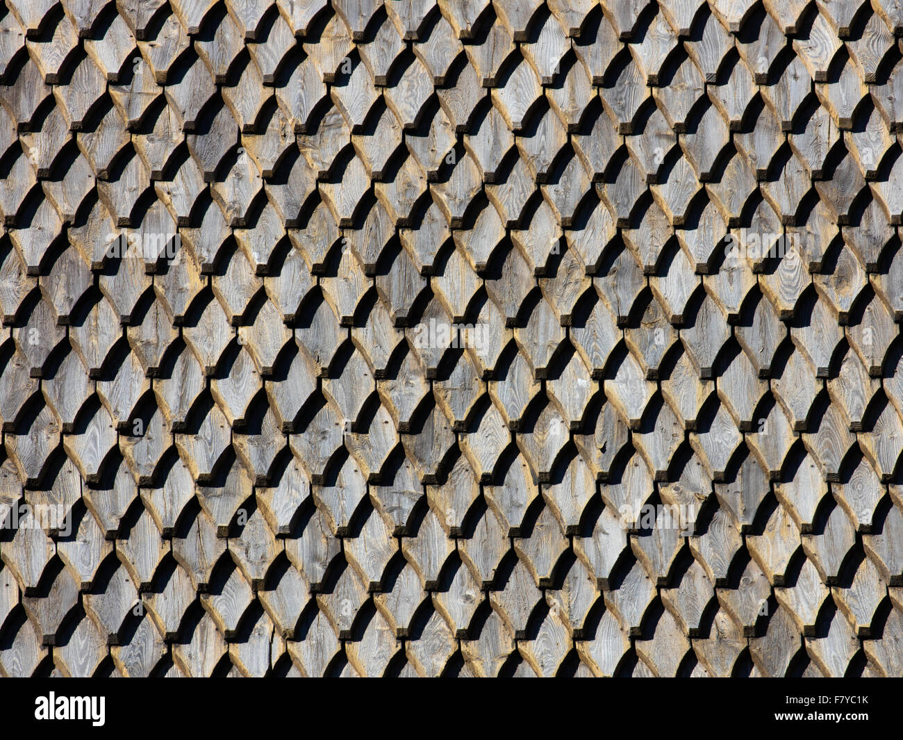 Dragon scale wooden shingles on the roof of Lom stave church in Oppland