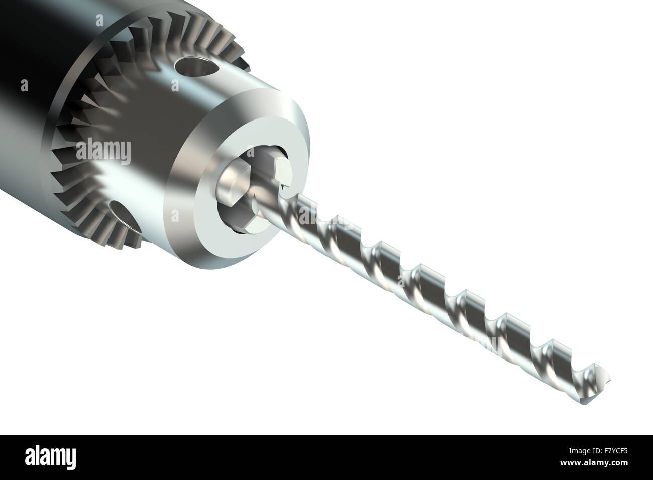 Drill bit in chuck isolated on white background Stock Photo Alamy