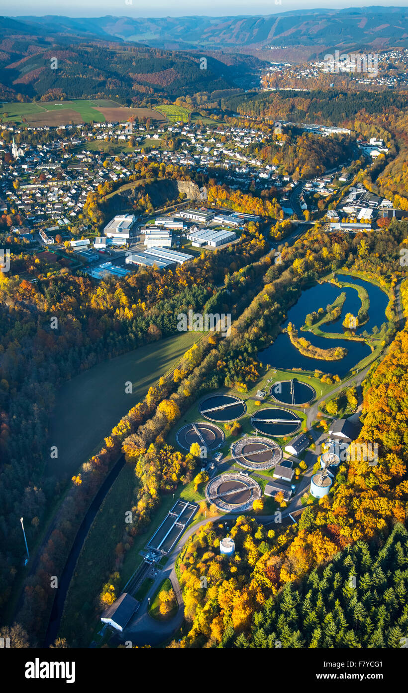 Wastewater treatment plant Finnentrop-Heggen an der Bigge, Finnentrop, Sauerland, North Rhine-Westphalia, Germany Stock Photo