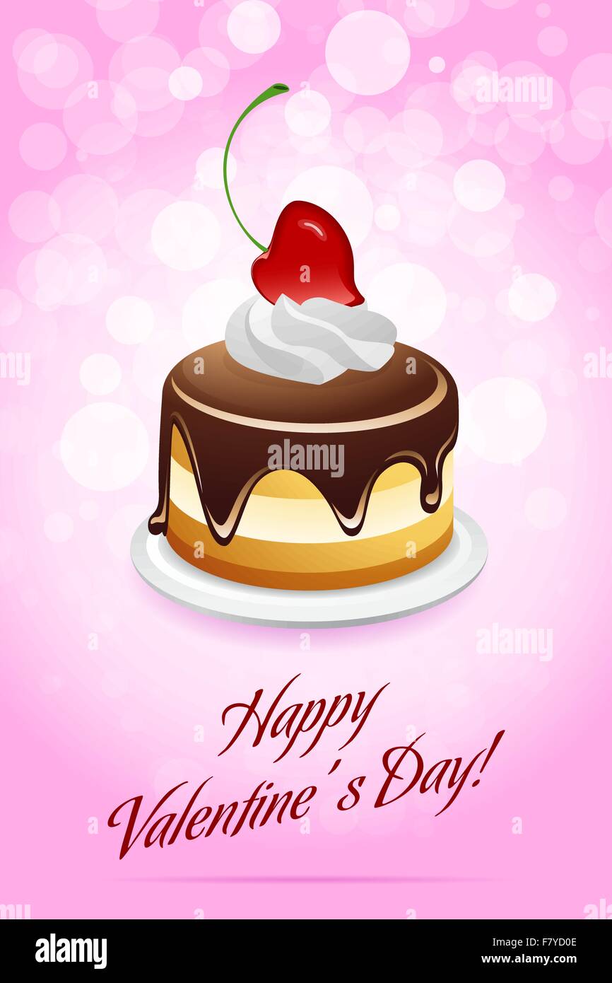 Happy Valentine's Day Card with Cake Stock Vector Image & Art - Alamy