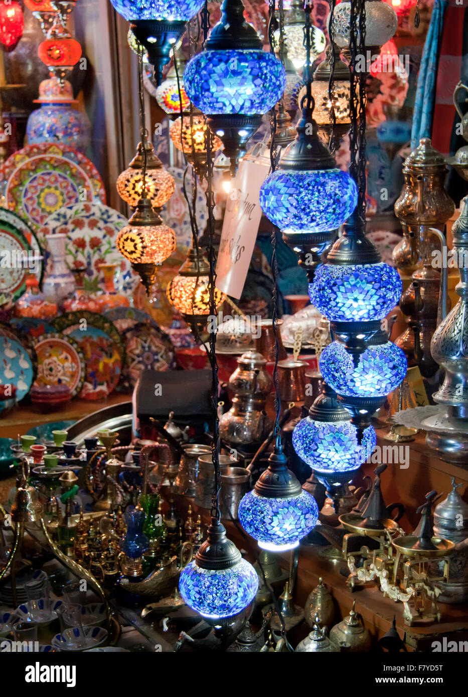 Colorful Traditional Turkish Lights  Different kinds of Turkish Lights on display Stock Photo