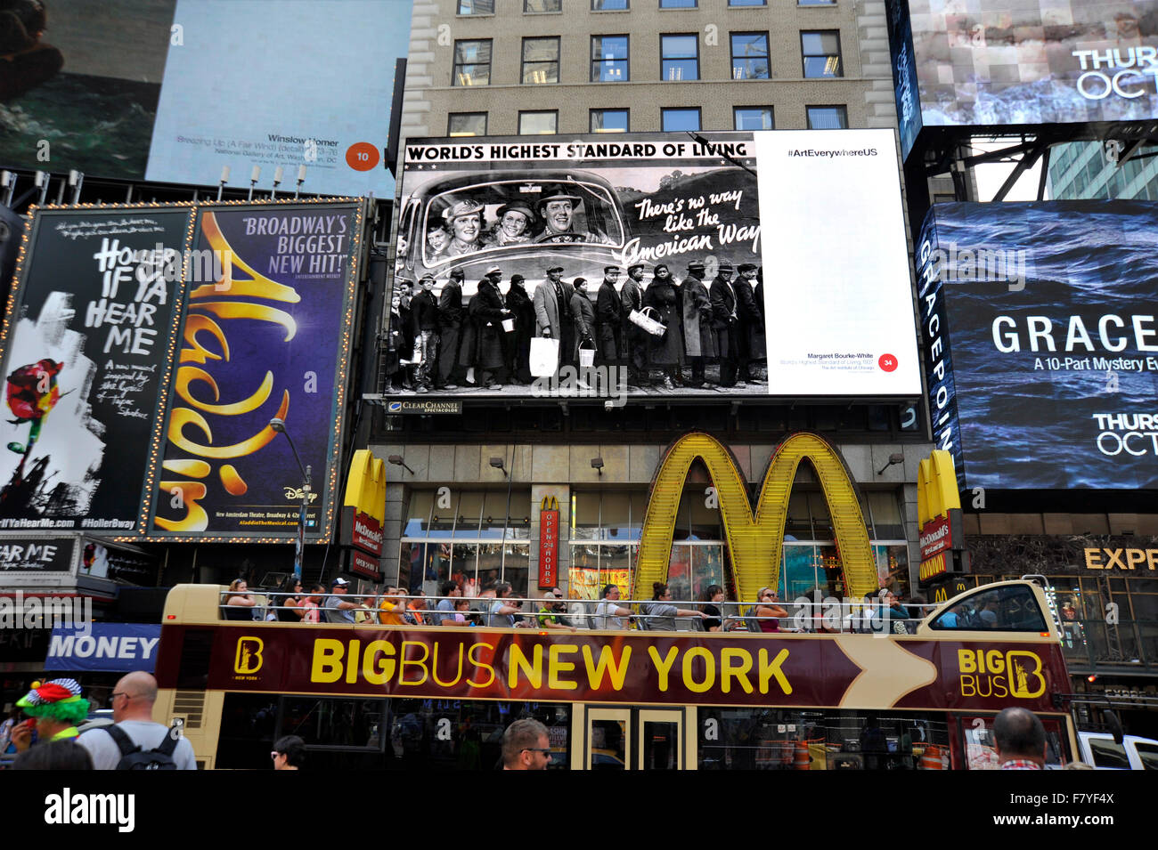 Fine Art photography by Margaret Bourke White  appears on digital billboards in New York's Times Square during the Art Everywhere event. Stock Photo
