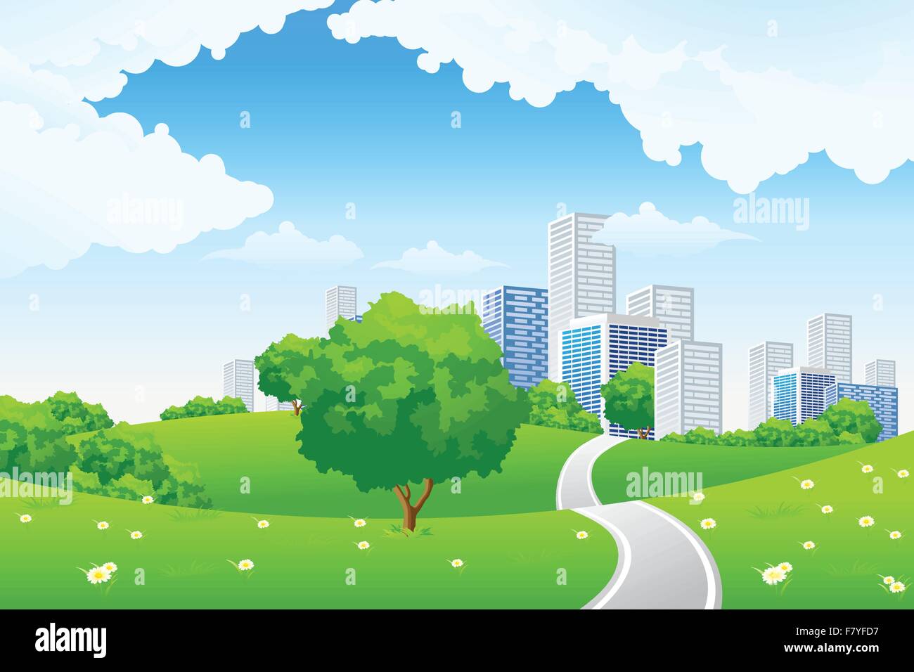 Green landscape with city Stock Vector Image & Art - Alamy