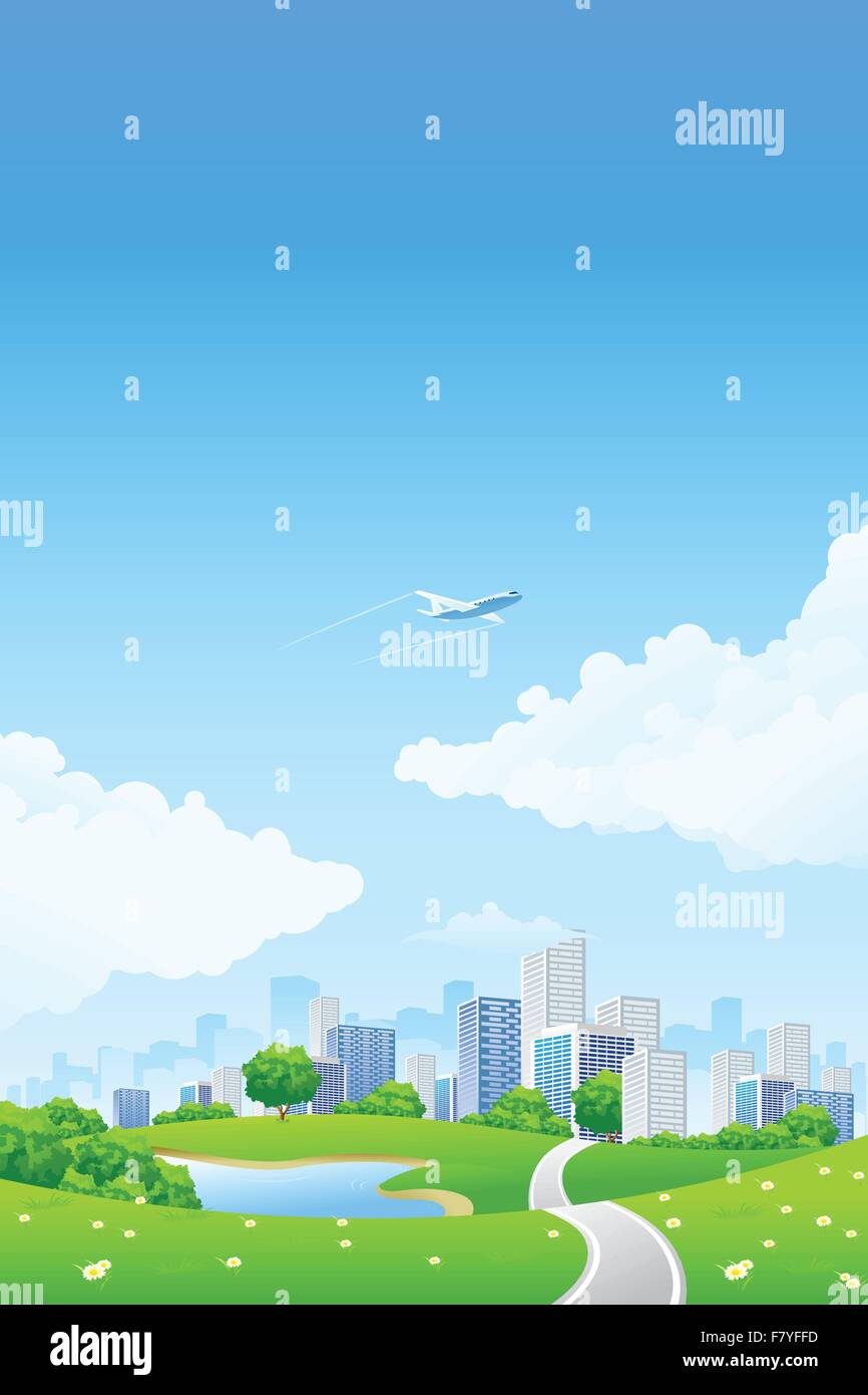 Green landscape with city Stock Vector Image & Art - Alamy