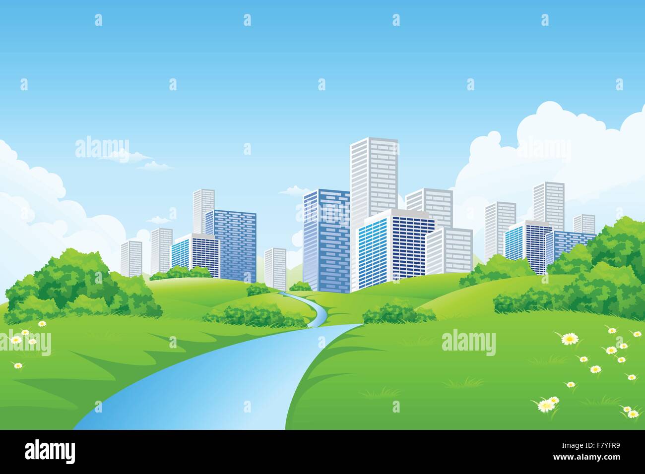 Green landscape with city Stock Vector Image & Art - Alamy