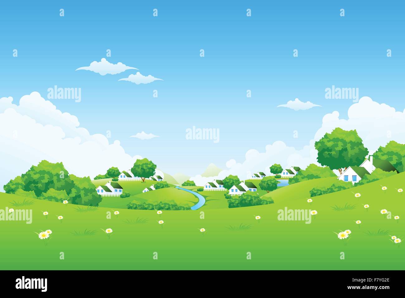 Green Landscape with houses Stock Vector Image & Art - Alamy