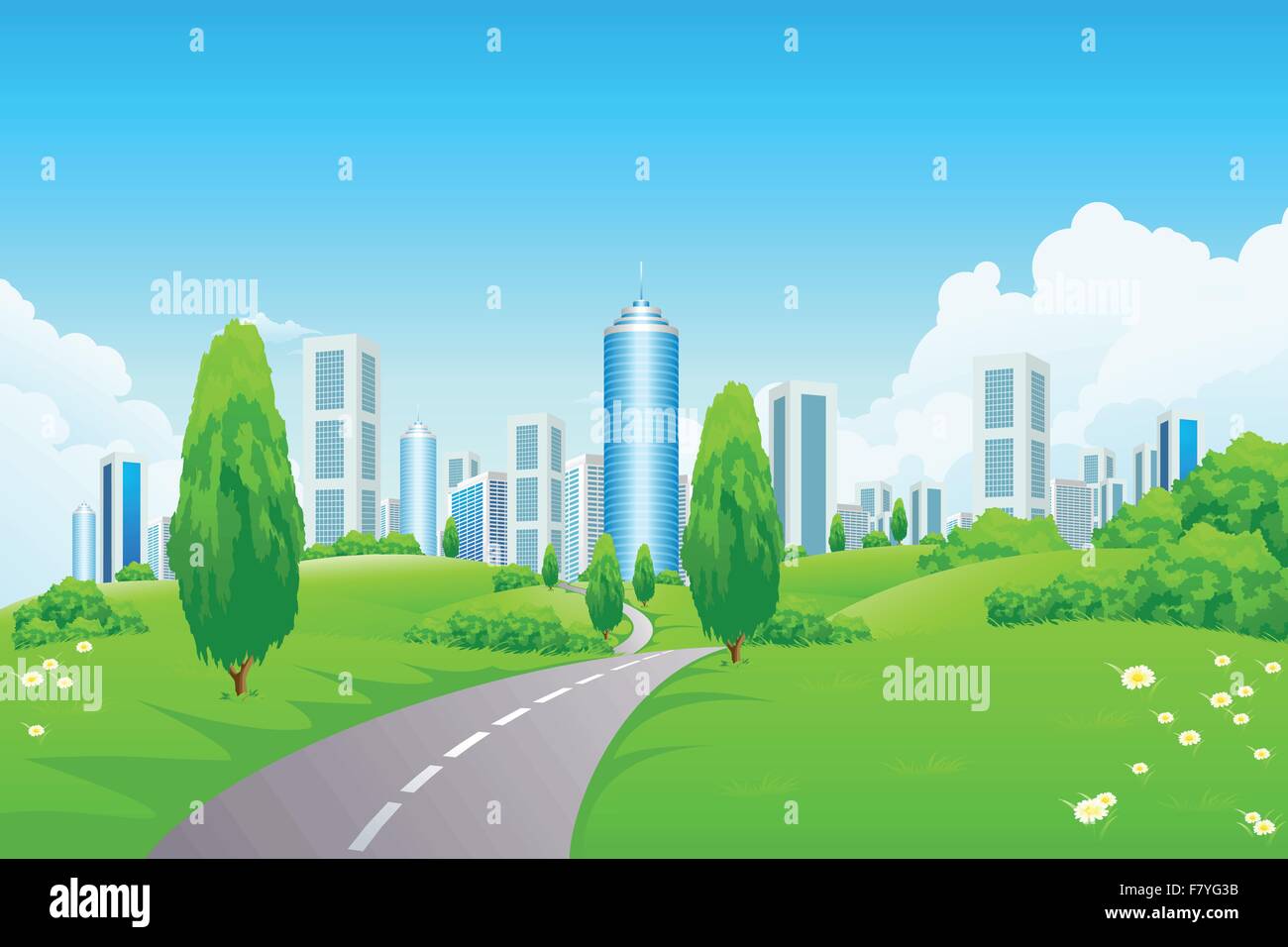 Green landscape with city Stock Vector Image & Art - Alamy
