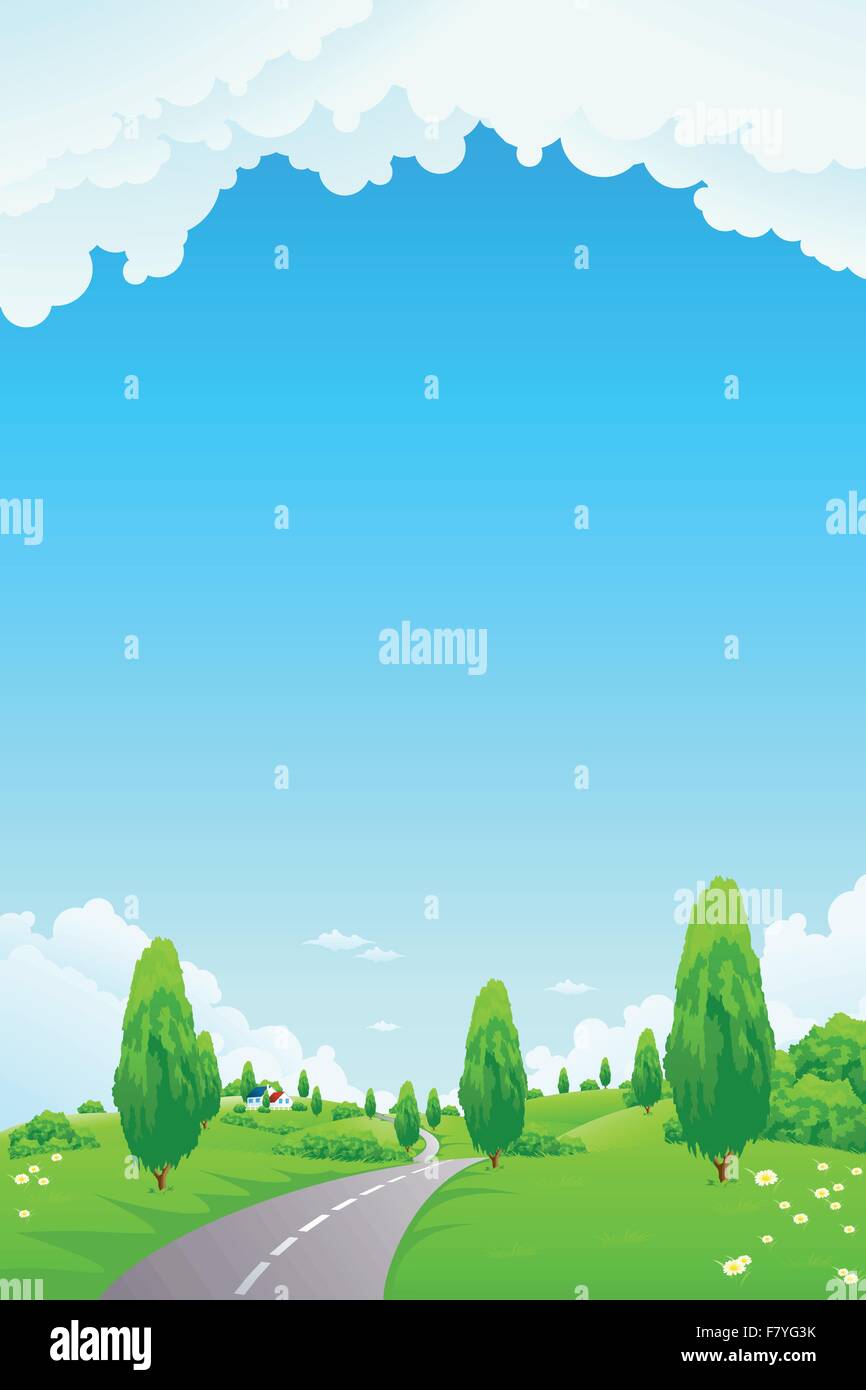 Green Landscape with trees and road Stock Vector Image & Art - Alamy