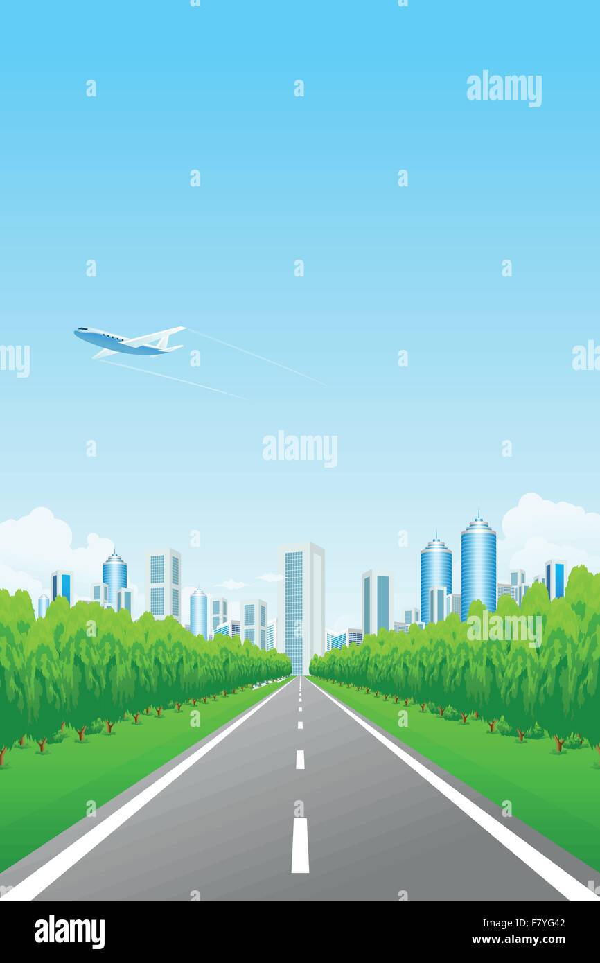 Green landscape with city and road Stock Vector Image & Art - Alamy