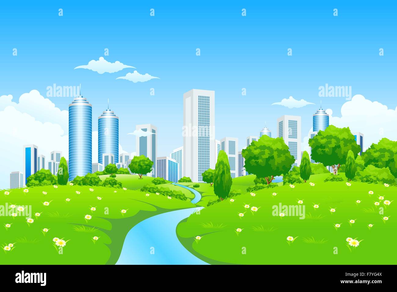 Green landscape with city Stock Vector Image & Art - Alamy