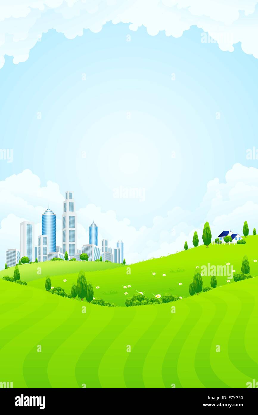 Green landscape with city Stock Vector Image & Art - Alamy