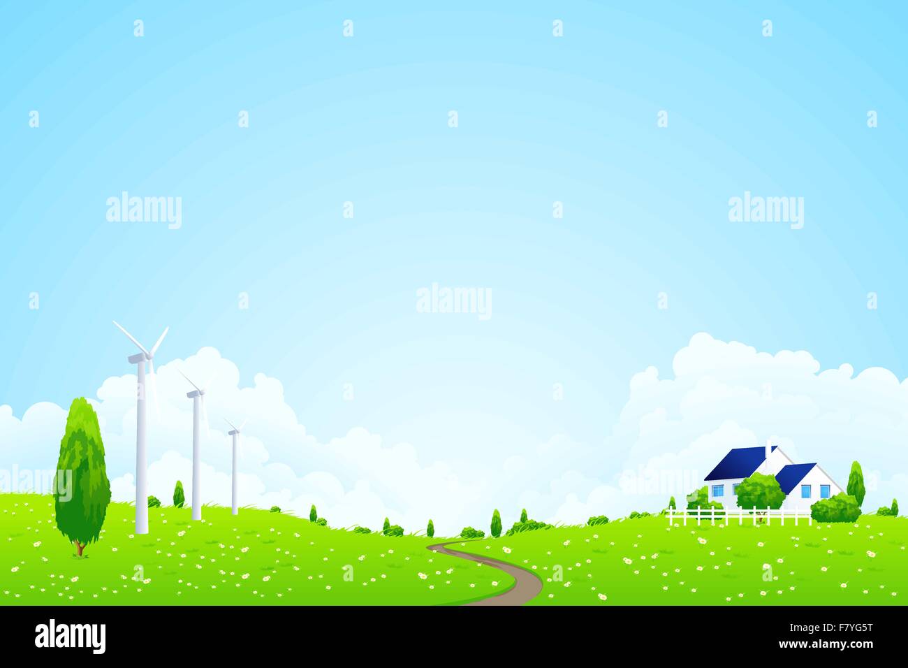 Green Landscape with house Stock Vector Image & Art - Alamy