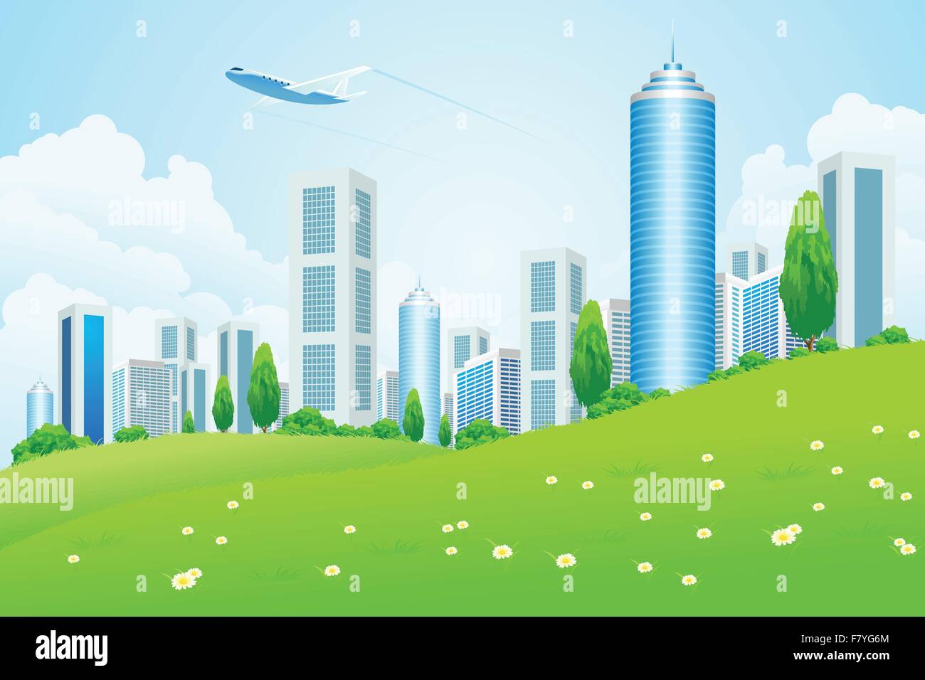 Green landscape with city Stock Vector Image & Art - Alamy