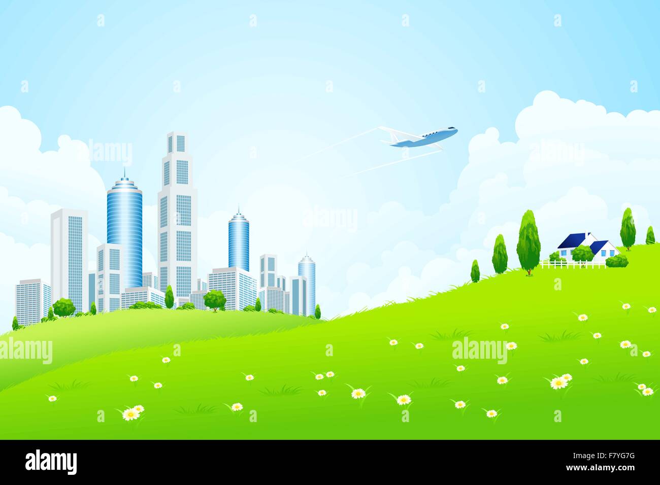 Green landscape with city Stock Vector Image & Art - Alamy