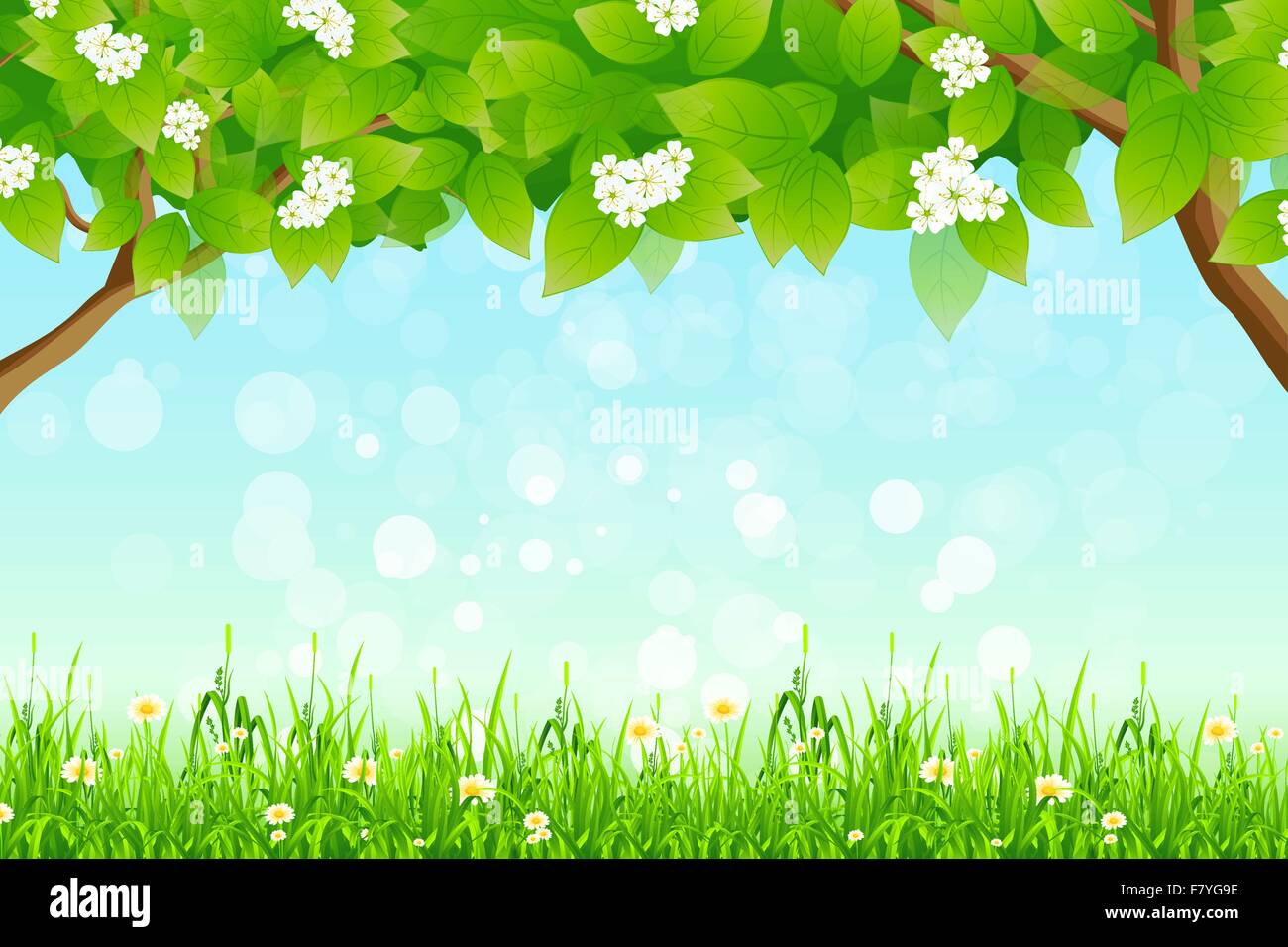 Green Background with Branches of Trees and Grass Stock Vector Image ...