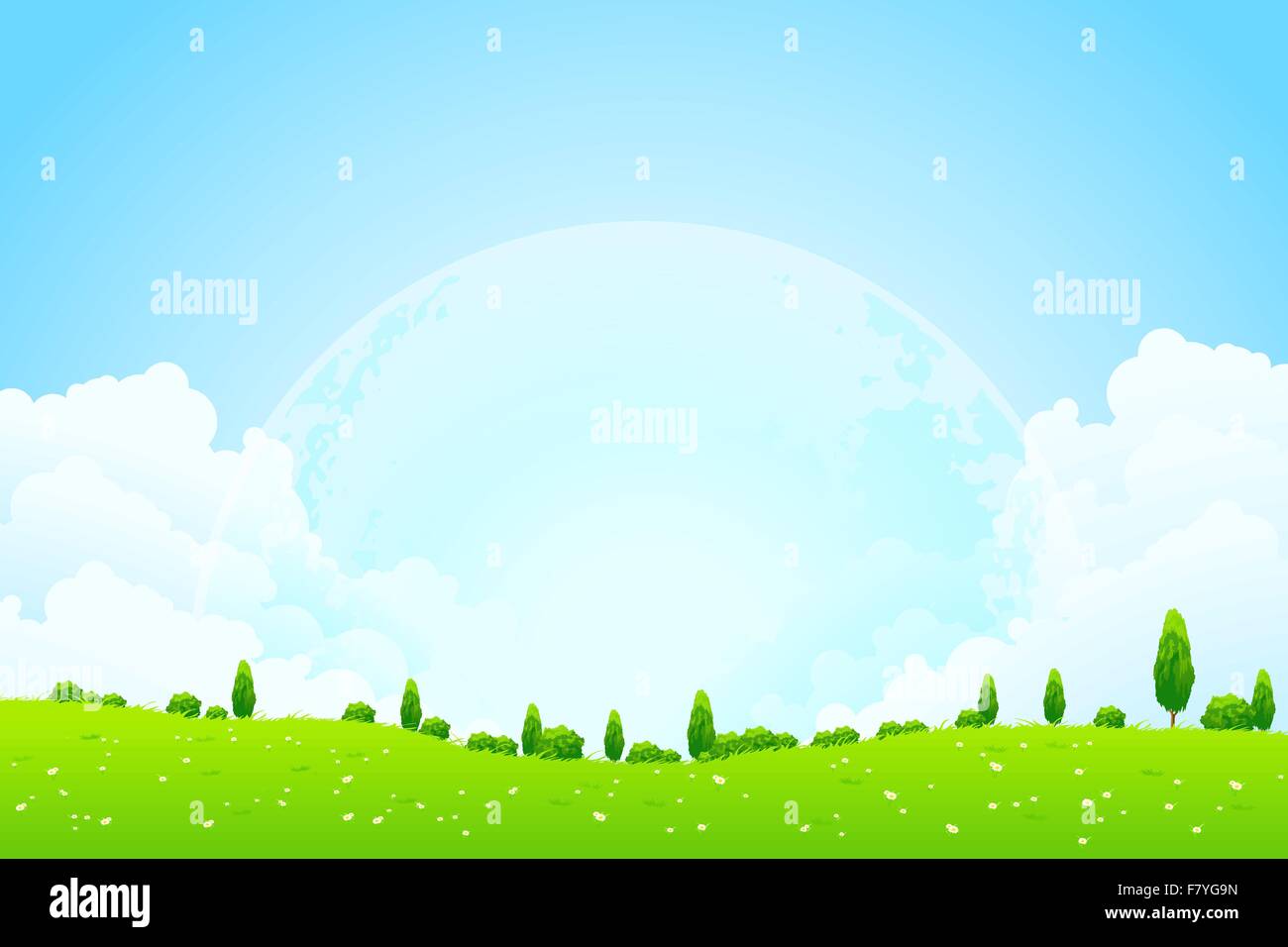 Green Background with Moon in the Sky Stock Vector