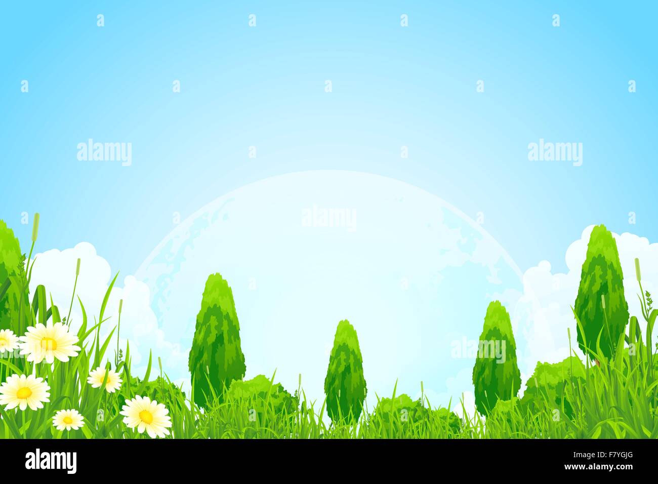 Green Background with Moon in the Sky Stock Vector