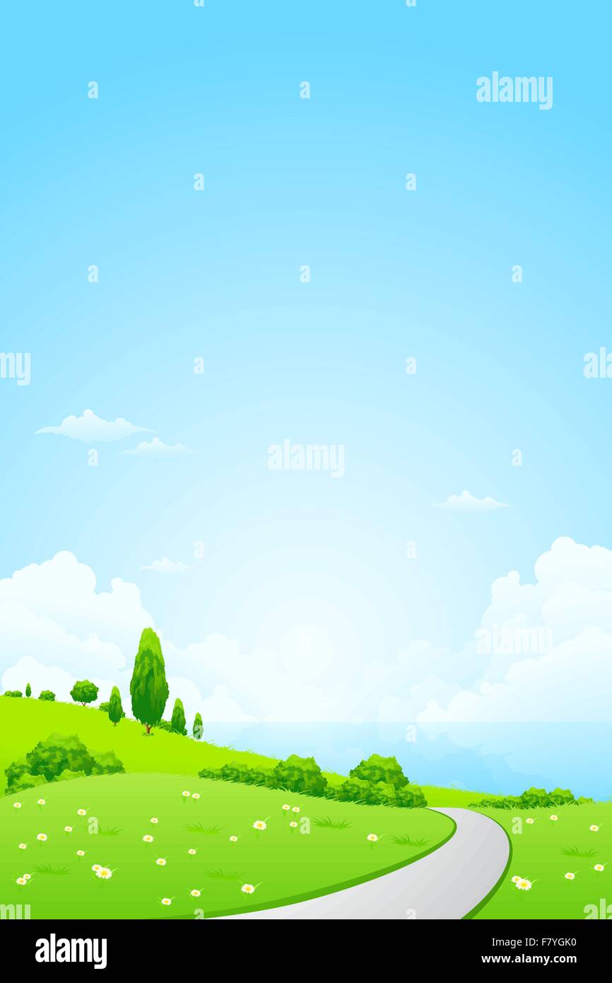 Green Landscape with Flowers Stock Vector Image & Art - Alamy