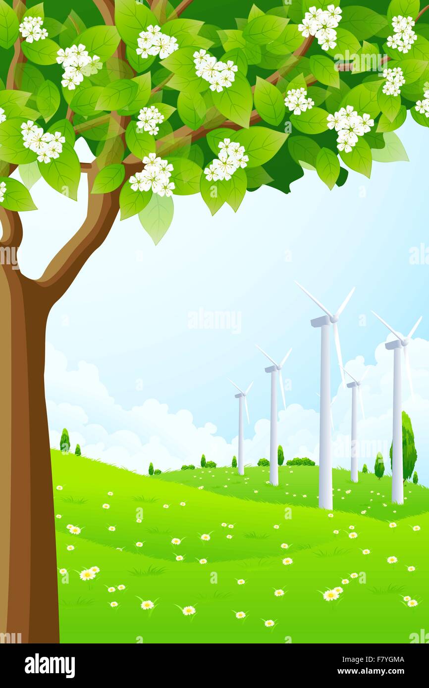 Green Landscape with Wind Power Plant Stock Vector Image & Art - Alamy