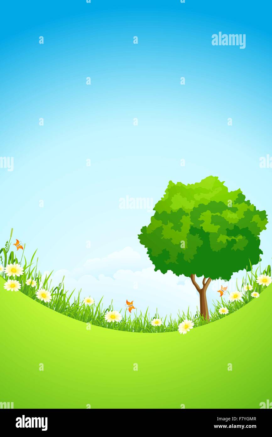 Green Landscape with Tree Stock Vector