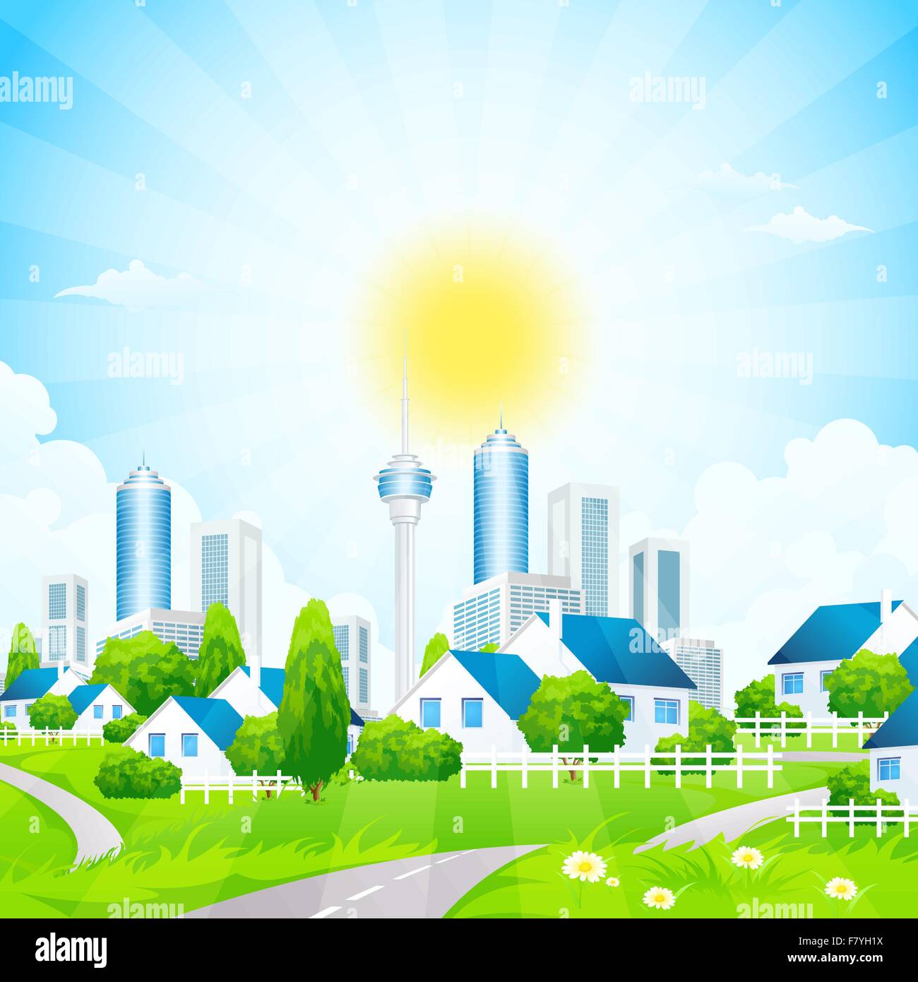 Green Landscape with City and Village Stock Vector Image & Art - Alamy