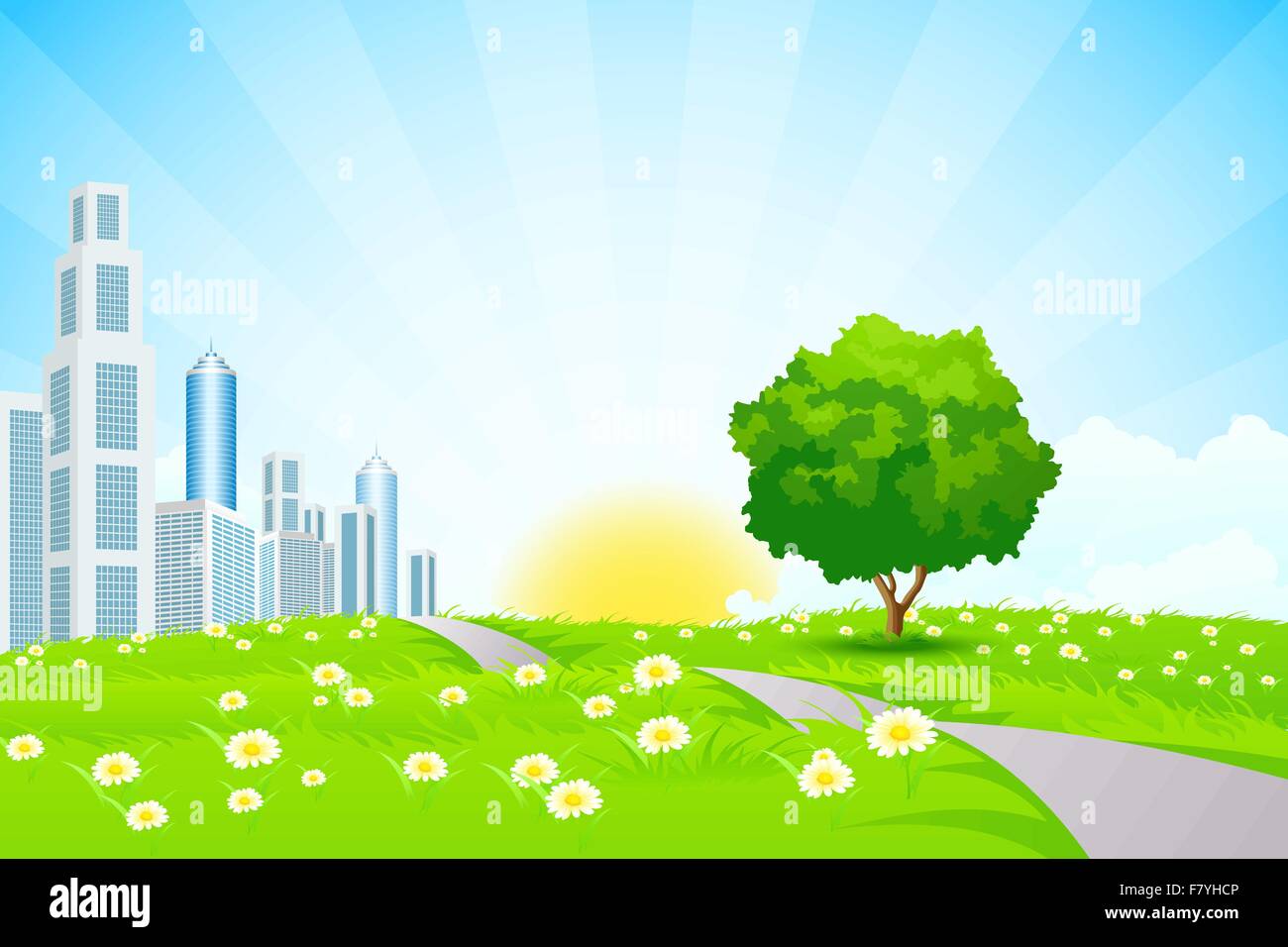 Green Landscape with City Stock Vector Image & Art - Alamy