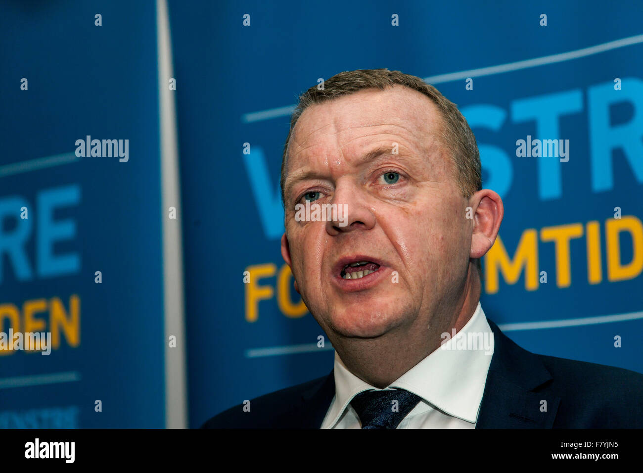Copenhagen, Denmark, December 3rd, 2015. Danish PM, Lars Loekke Rasmussen, meets party members and the press at Christiansborg where he recognizes to have lost the EU referendum. 46% voted “YES” and 53% “NO”. Credit:  OJPHOTOS/Alamy Live News Stock Photo