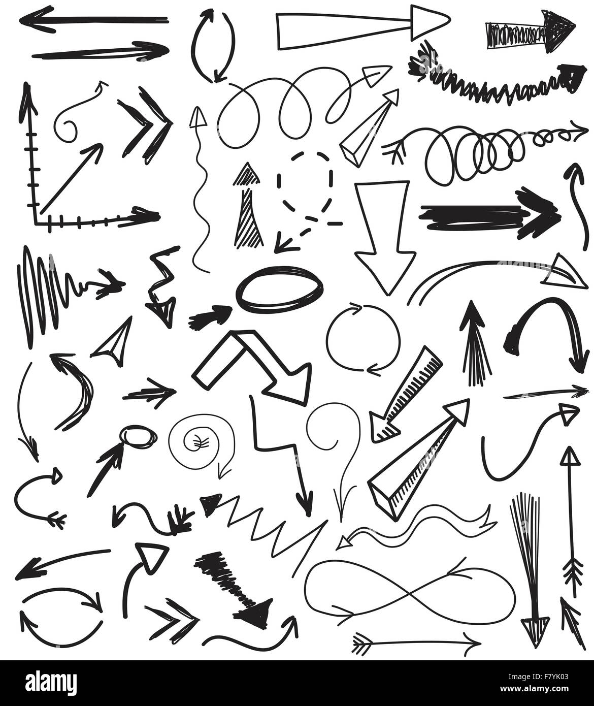 Vector set of hand drawn arrows illustration Stock Vector