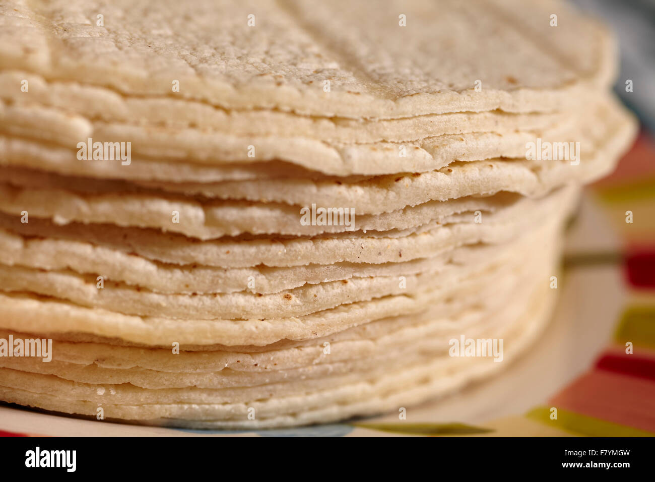 commercially produced corn tortillas, the Mexican staple food Stock Photo