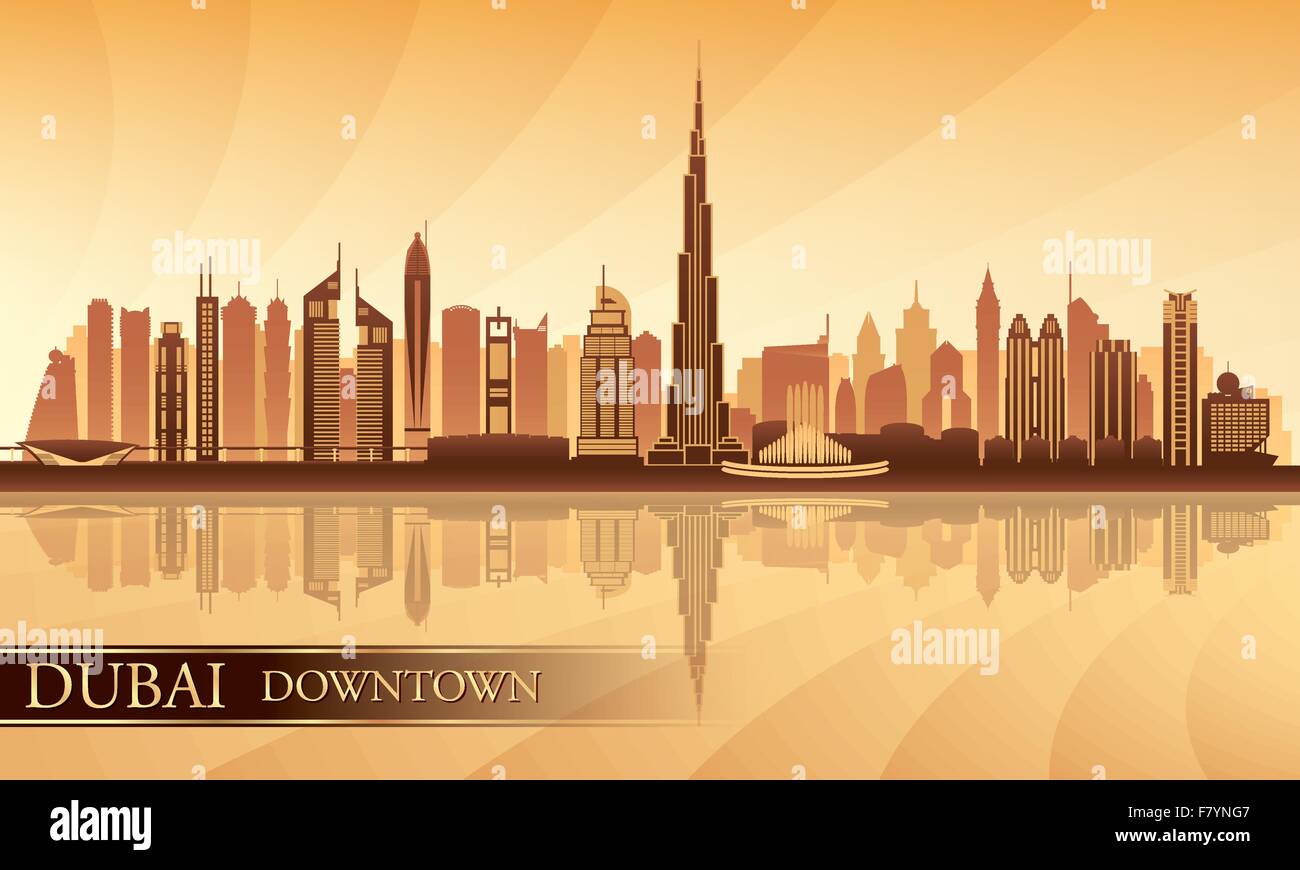 Dubai Downtown City skyline silhouette background Stock Vector