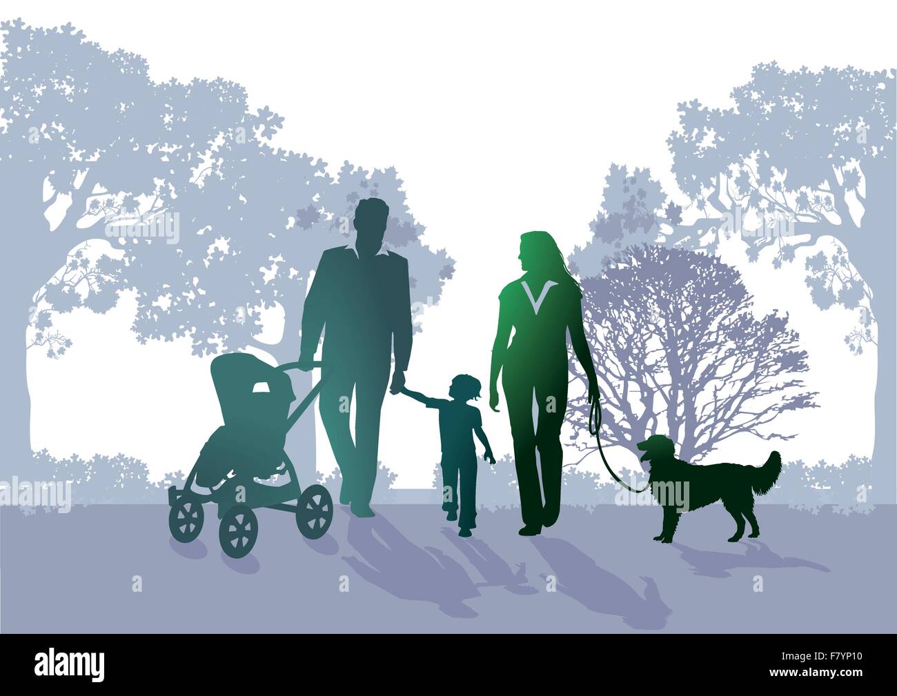 Family walk in the park Stock Vector