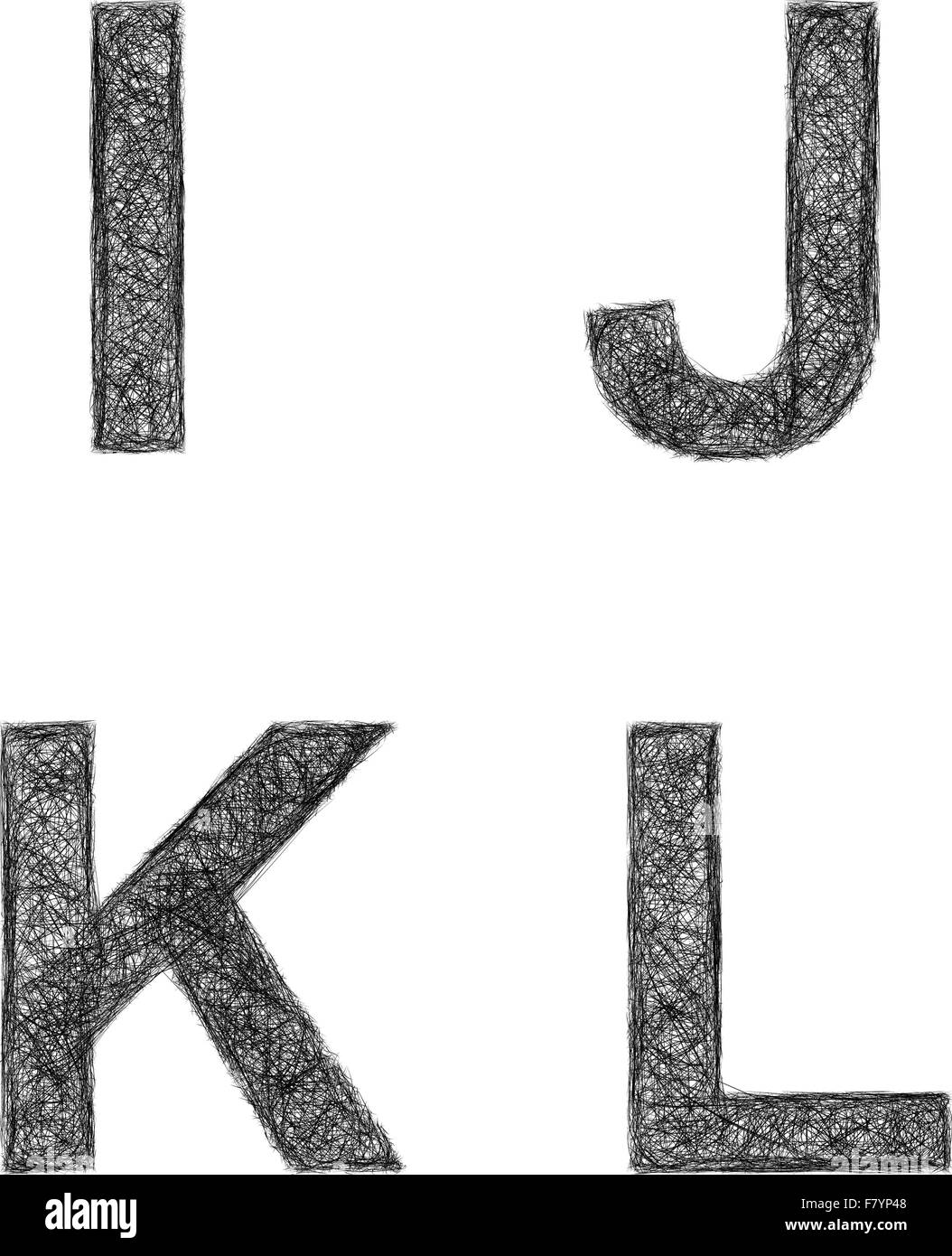 Line art font set - letters I, J, K, L Stock Vector