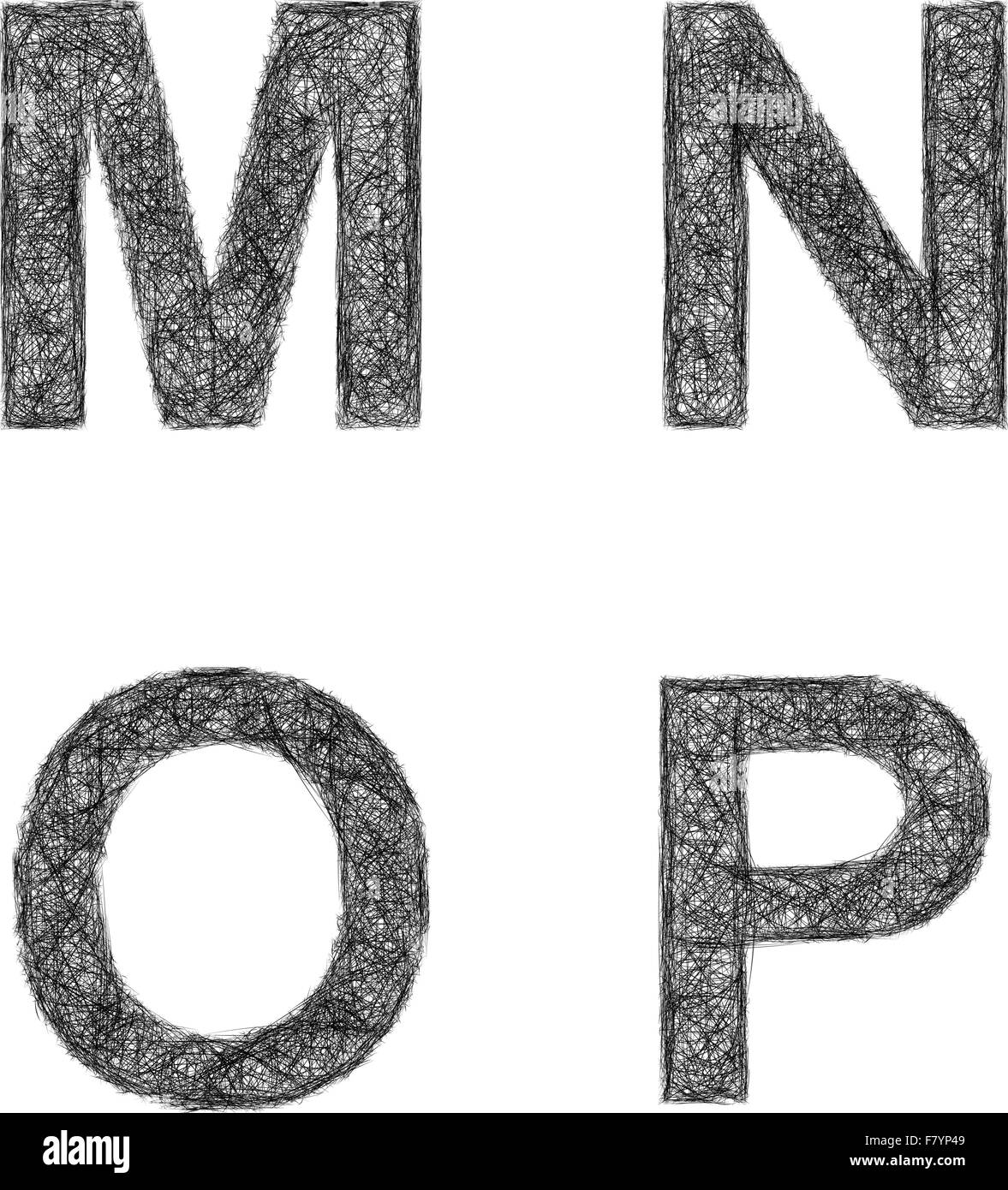 Line art font set - letters M, N, O, P Stock Vector