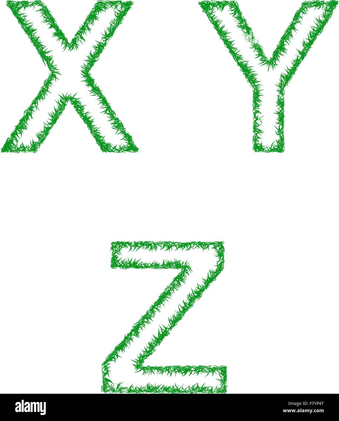 Green grass font set - letters X, Y, Z Stock Vector