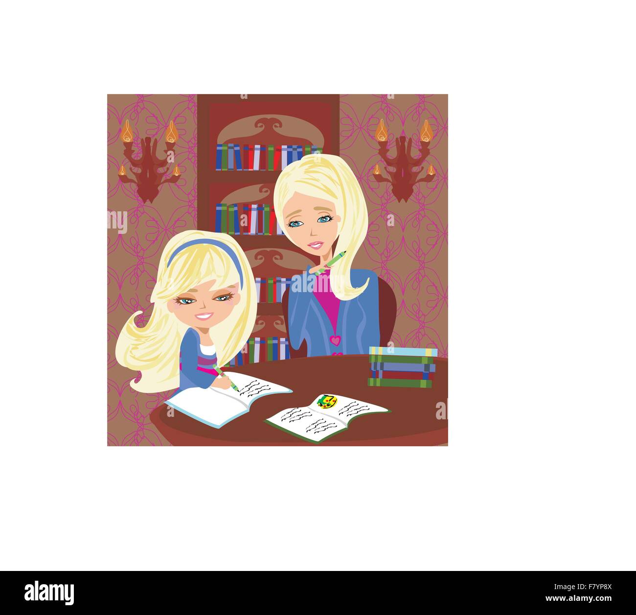 Mom child homework Stock Vector Images Alamy
