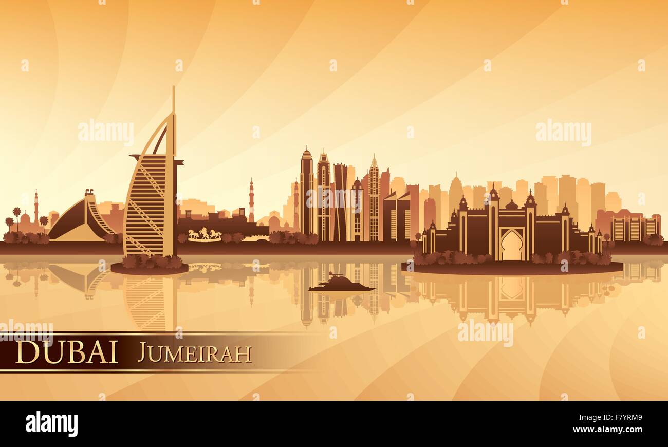 Dubai Jumeirah skyline silhouette background Stock Vector