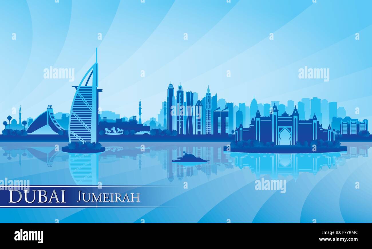 Dubai Jumeirah skyline silhouette background Stock Vector