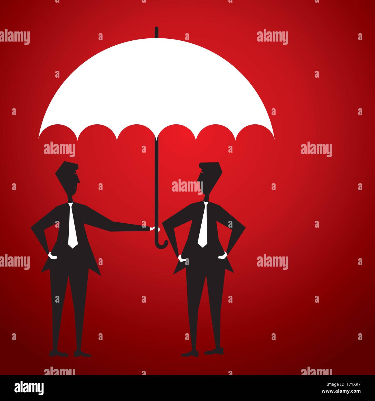 men save friend  by rain under umbrella Stock Vector