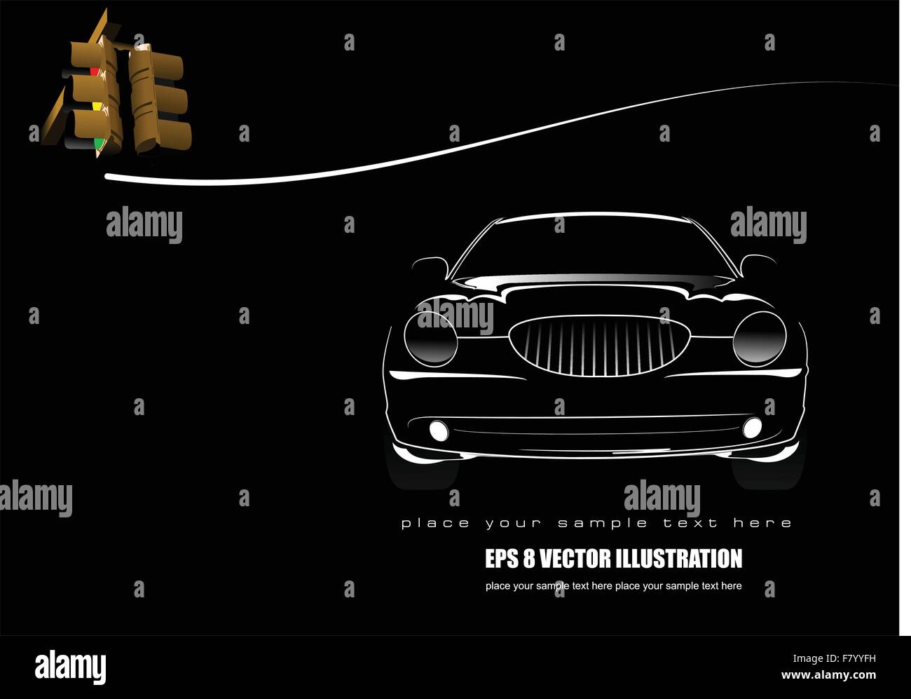 White silhouette of car on black background with traffic light i Stock