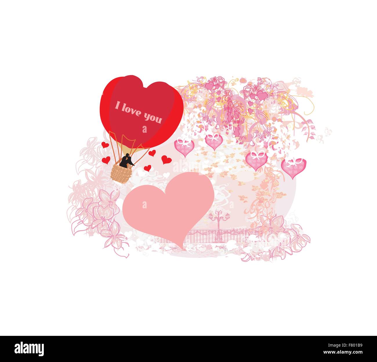 Hot Air Balloon - Valentine card Stock Vector