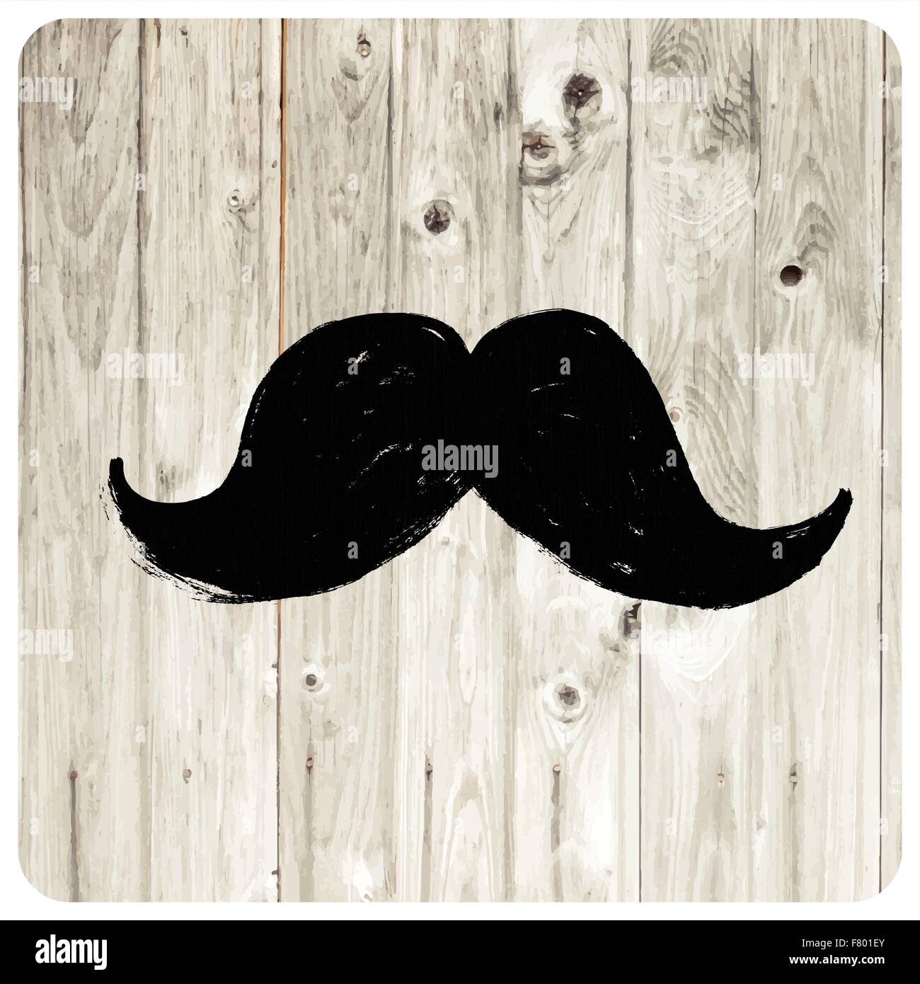 Moustache symbol on wooden texture. Stock Vector