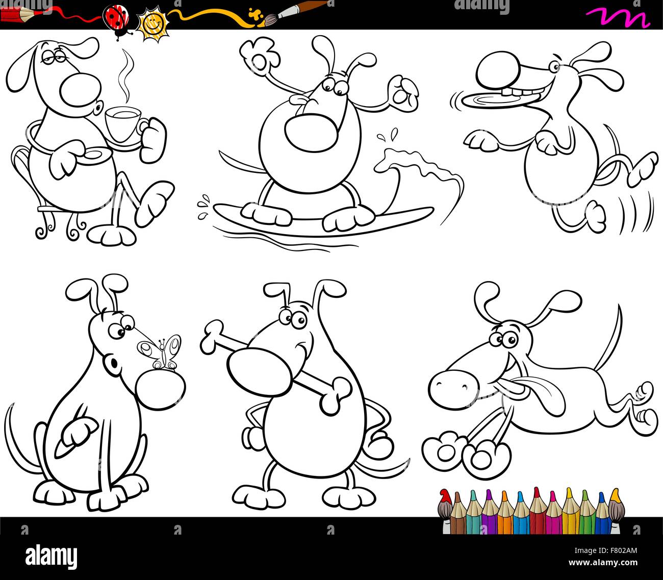 dogs set cartoon coloring page Stock Vector Image & Art - Alamy