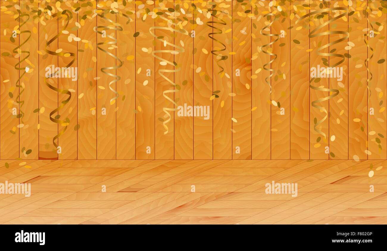 falling gold confetti in wooden room Stock Vector Image & Art - Alamy