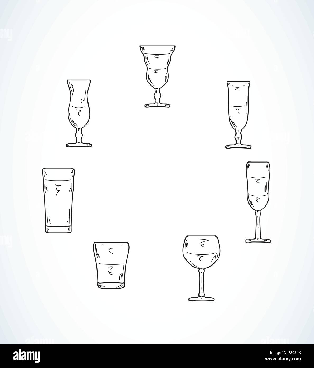 sketch of glasses for water or alcohol Stock Vector