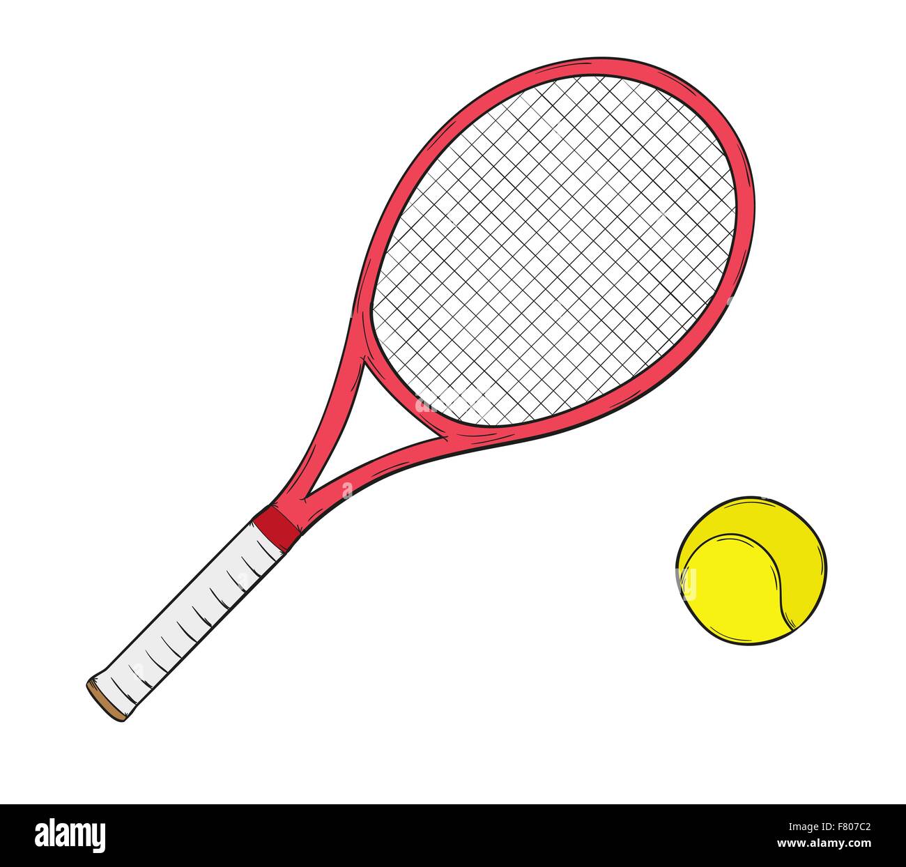 Tennis racket with a ball. Hand drawn sketch Stock Vector Image & Art -  Alamy